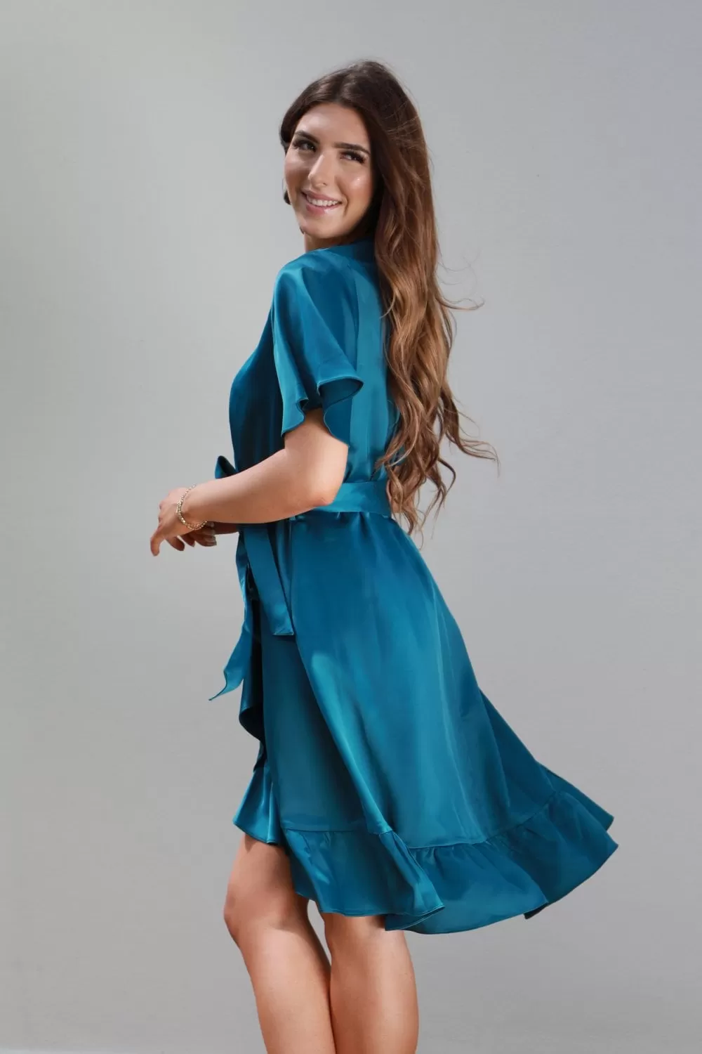 Double Second Frill Wrap Dress With Tea Sleeve