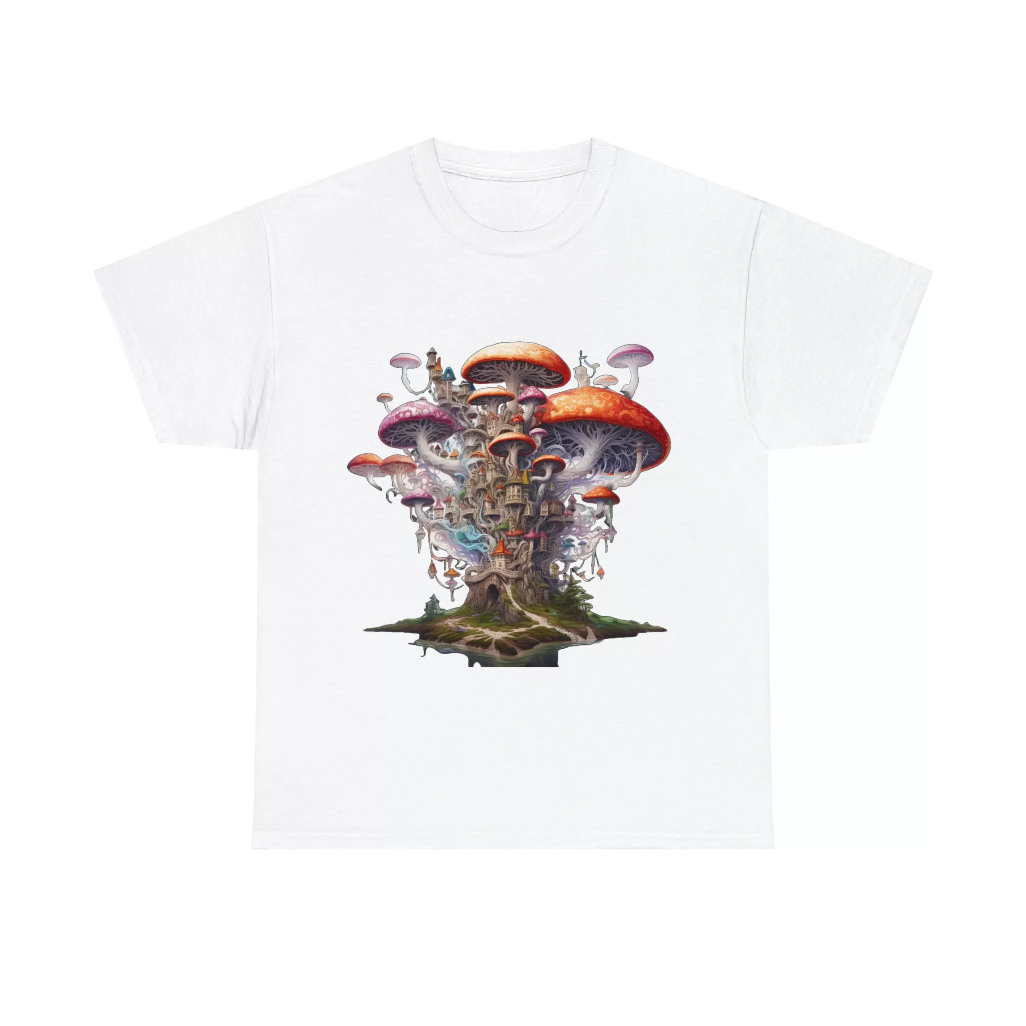 Enchanting Mushroom City Island - Heavy Cotton Tee Shirt