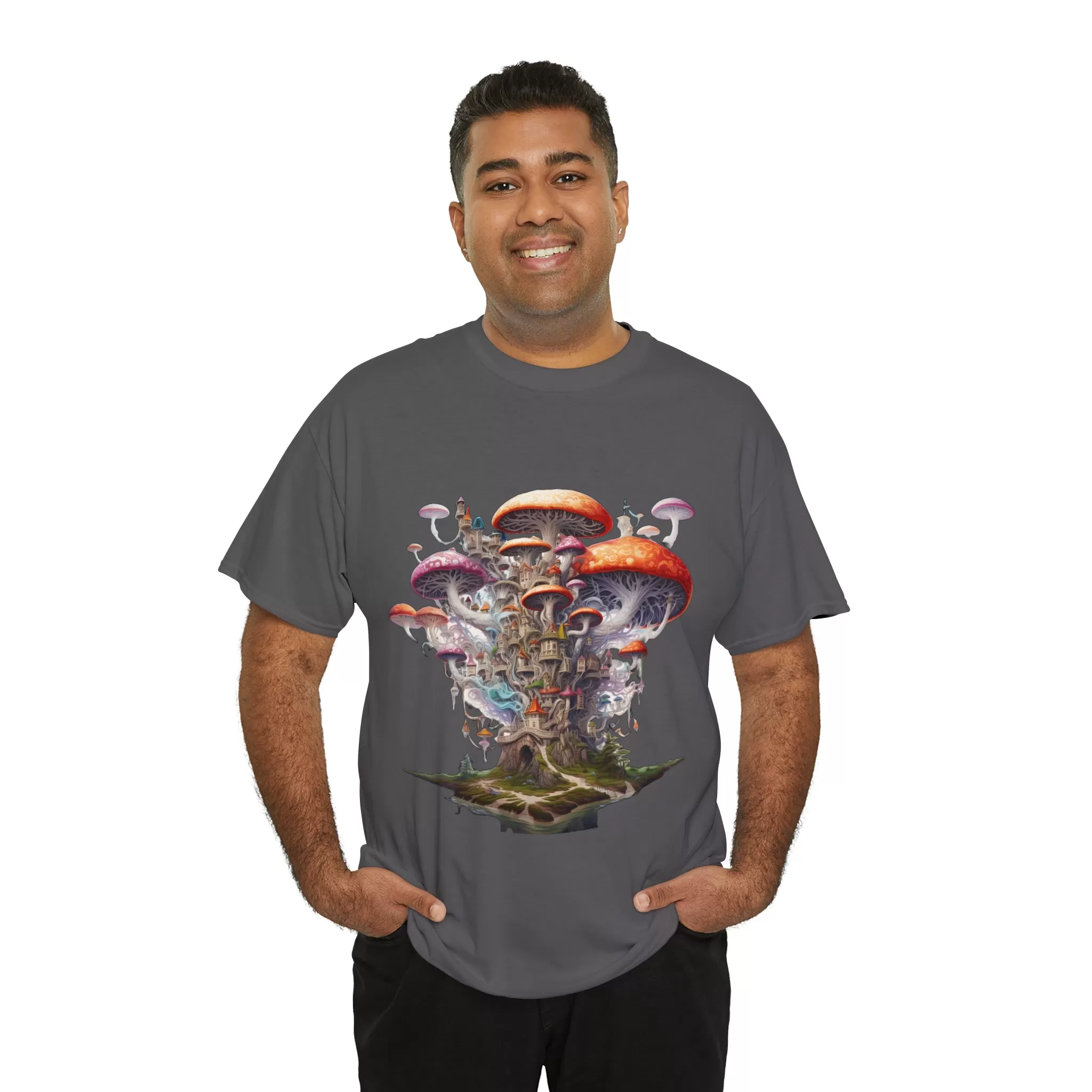 Enchanting Mushroom City Island - Heavy Cotton Tee Shirt