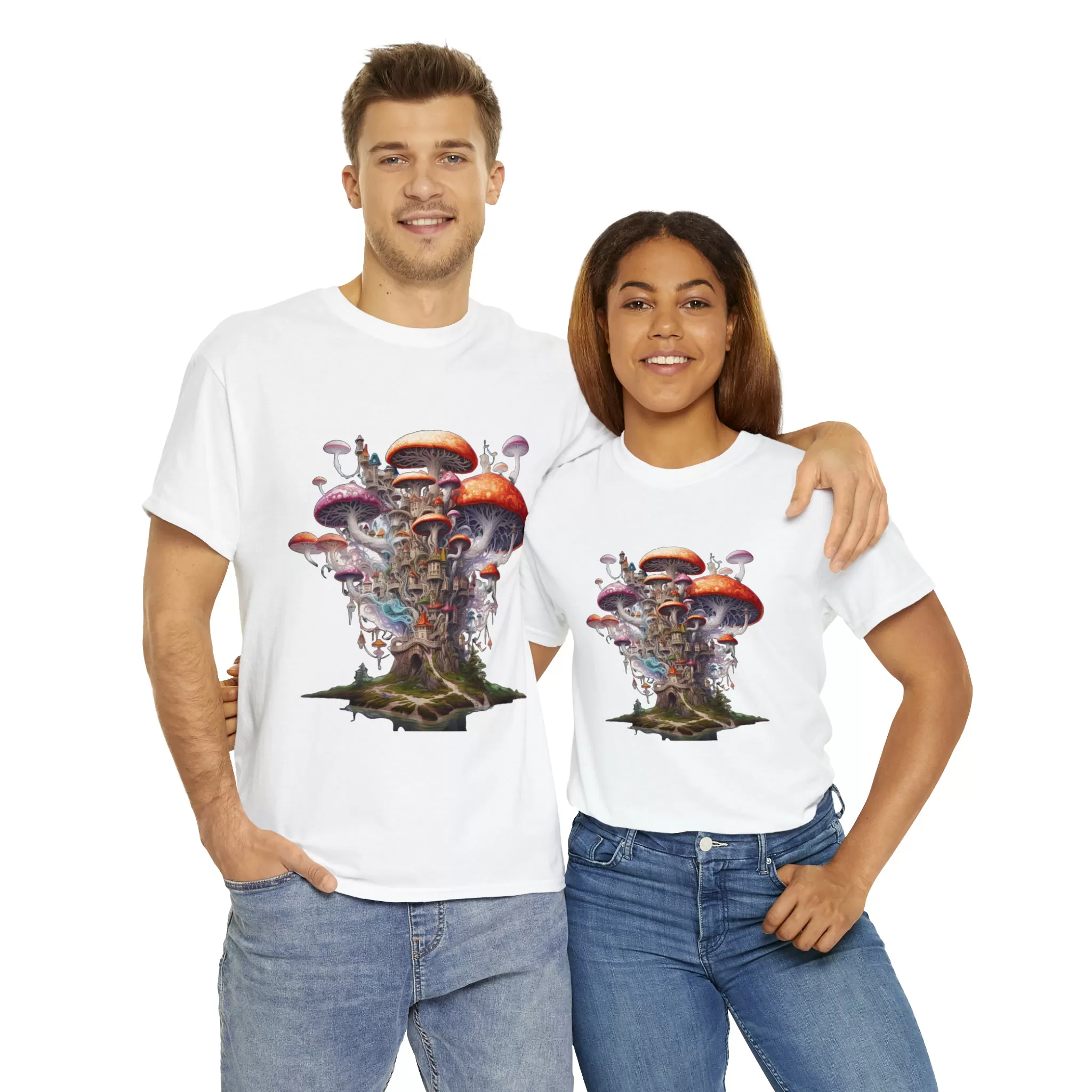 Enchanting Mushroom City Island - Heavy Cotton Tee Shirt