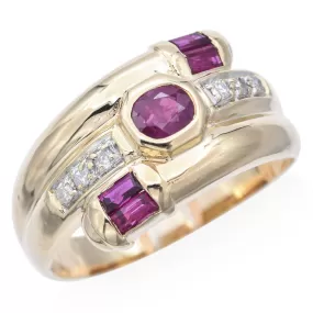 Estate 14K Yellow Gold Ruby & Diamond Wrap Ring Size 10