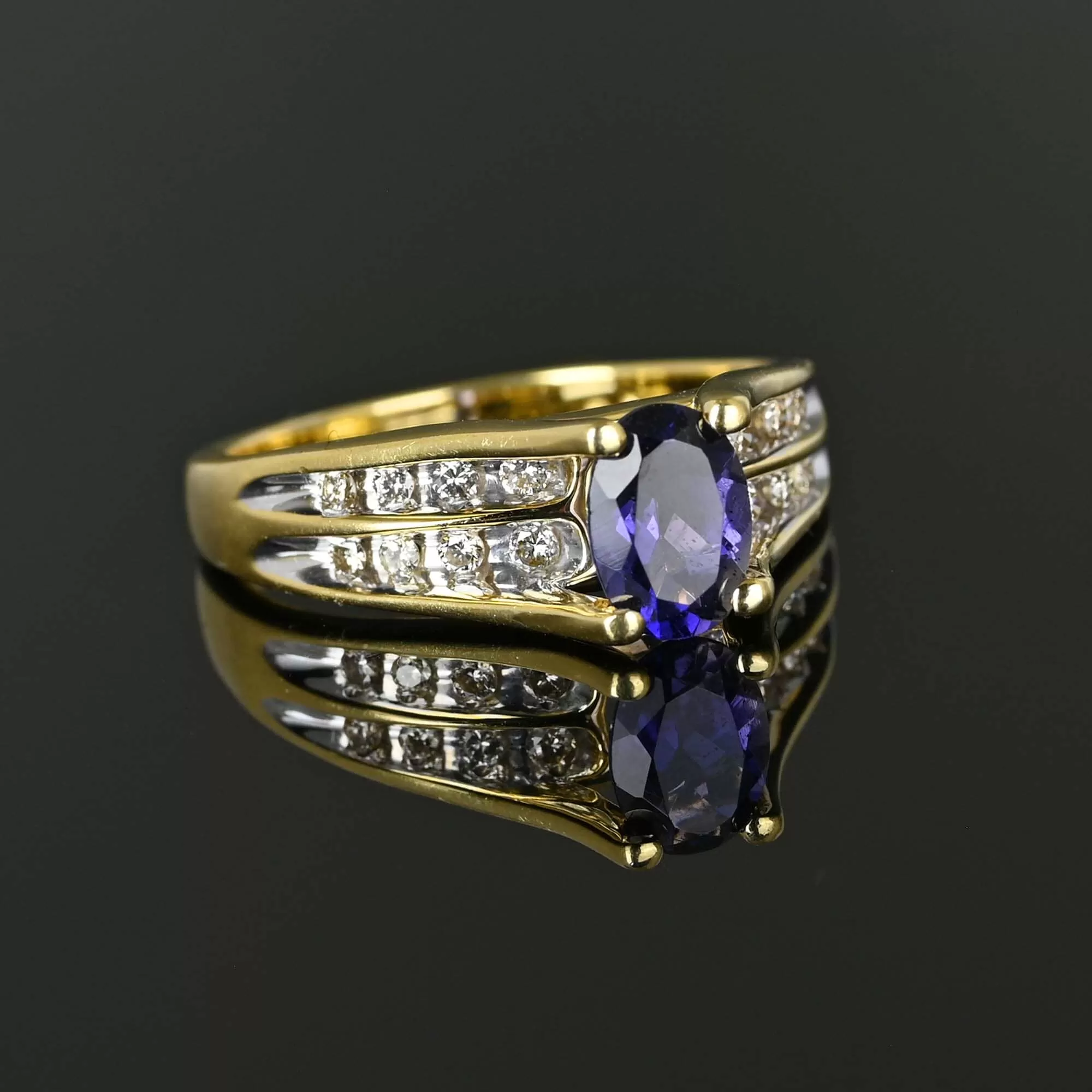 Fine 14K Gold Diamond Oval Purple Tanzanite Ring