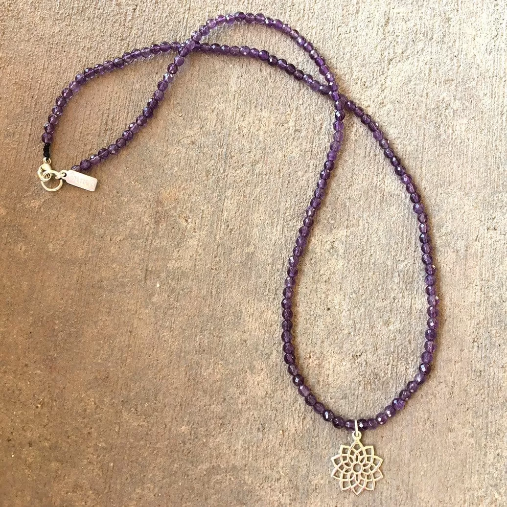 Fine Faceted Amethyst and Sterling Silver 'Crown Chakra' Pendant Necklace