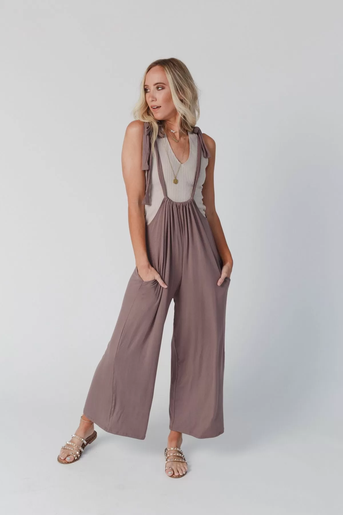 Forever Relaxed Gathered Jumpsuit - Mocha