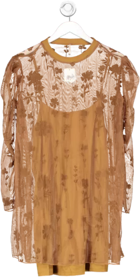 Free People Brown Cecelia Lace Mini Dress UK L