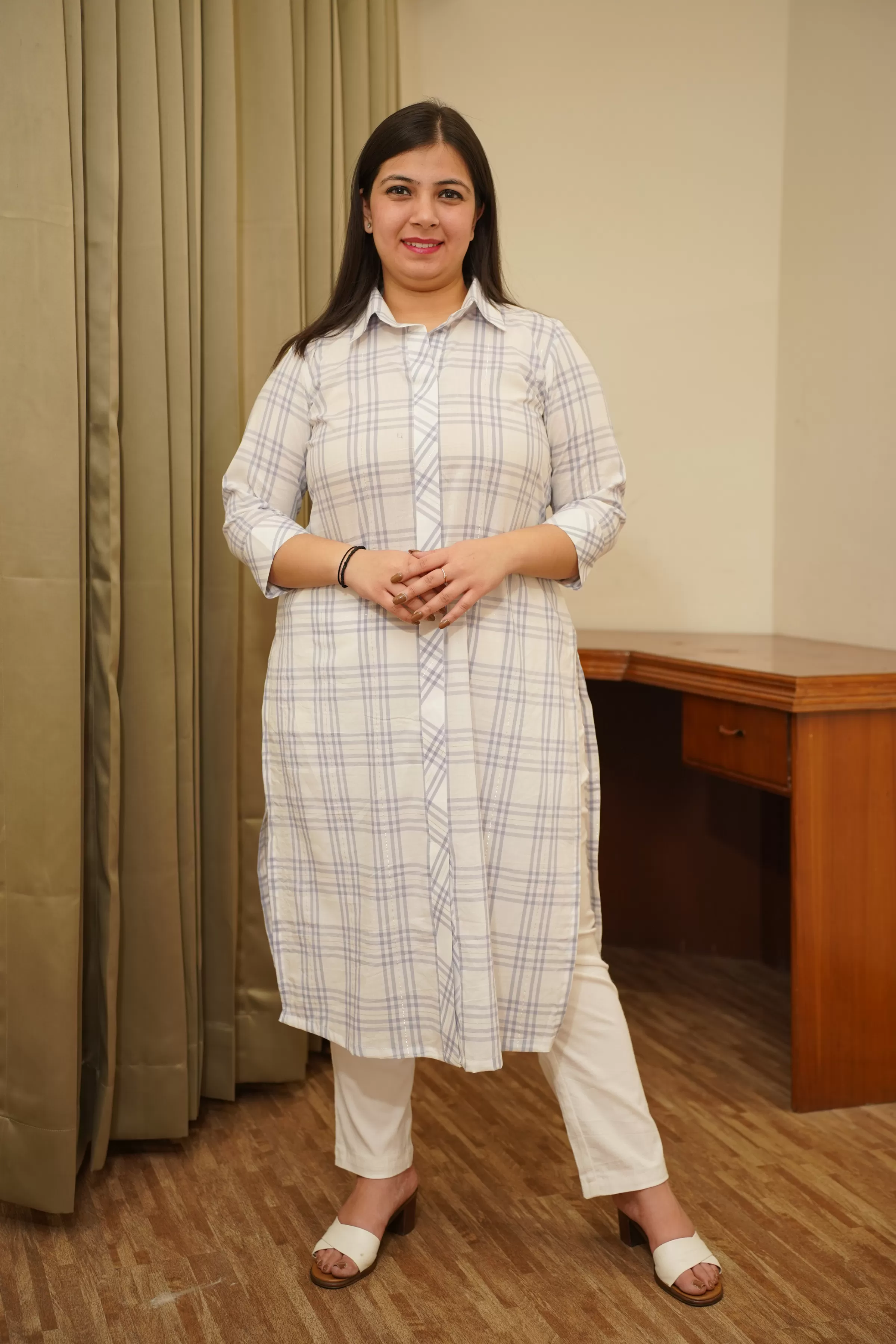 Frosty Silver Checked Kurta