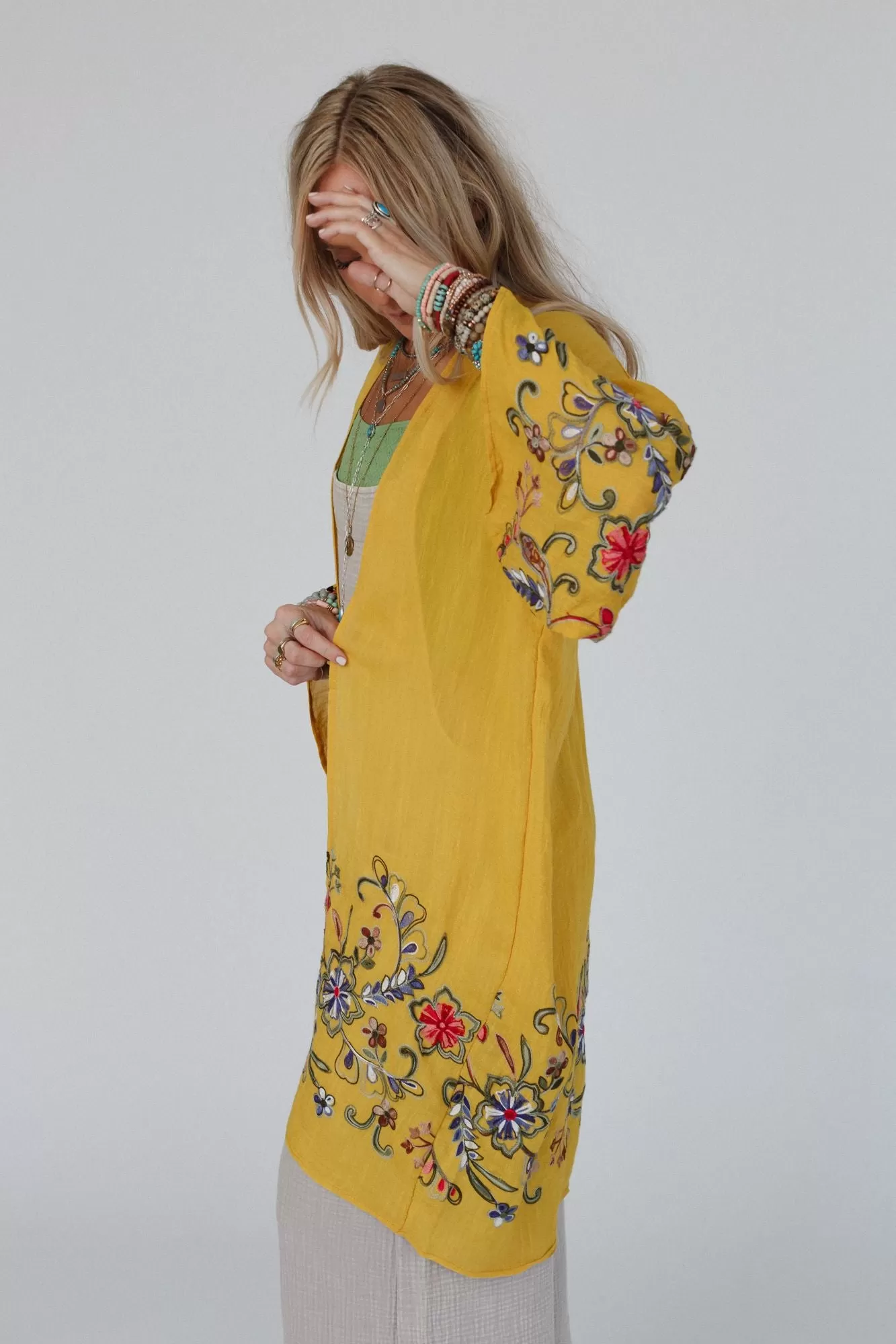 Fun In Florals Kimono - Mustard