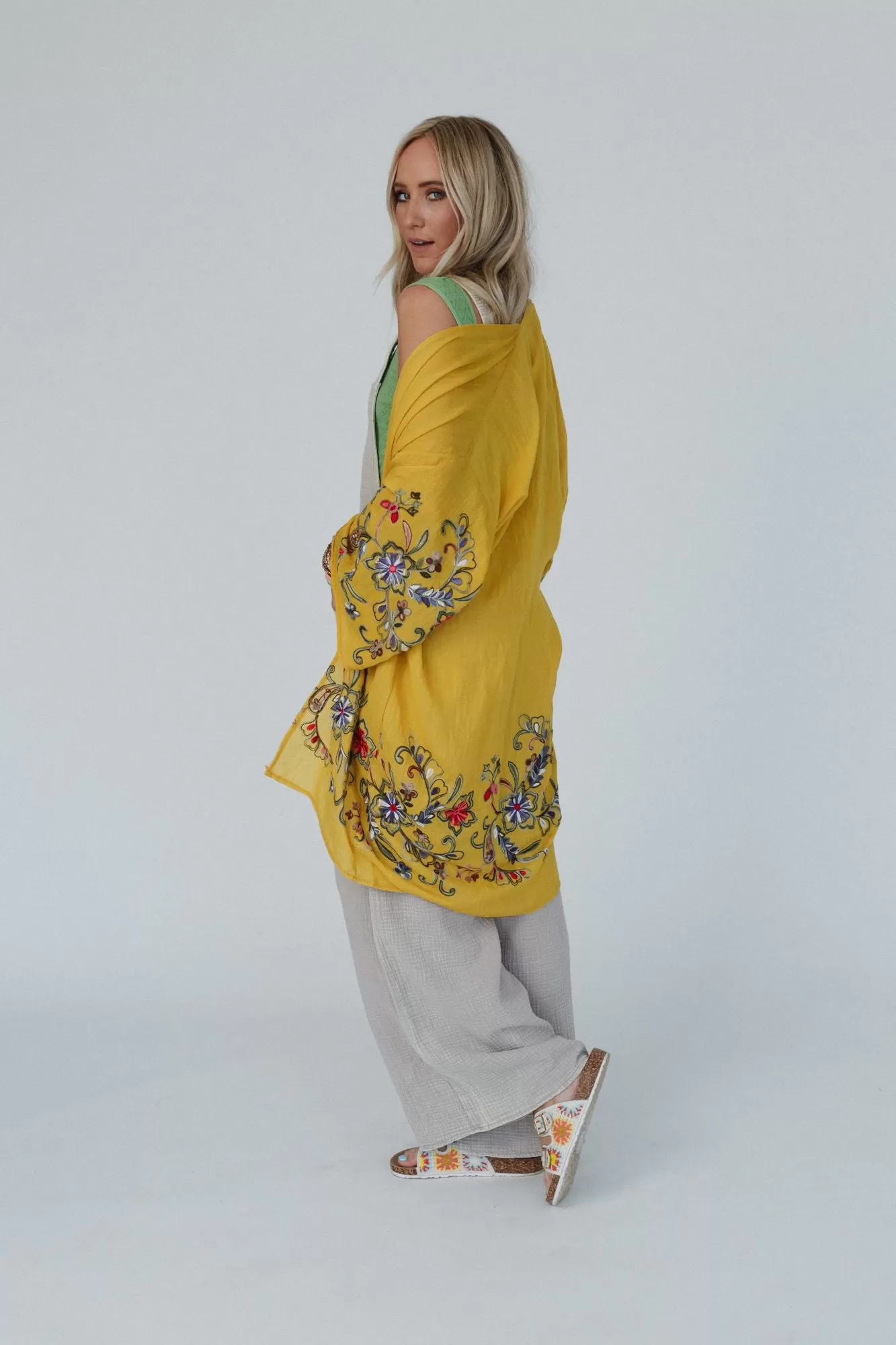 Fun In Florals Kimono - Mustard