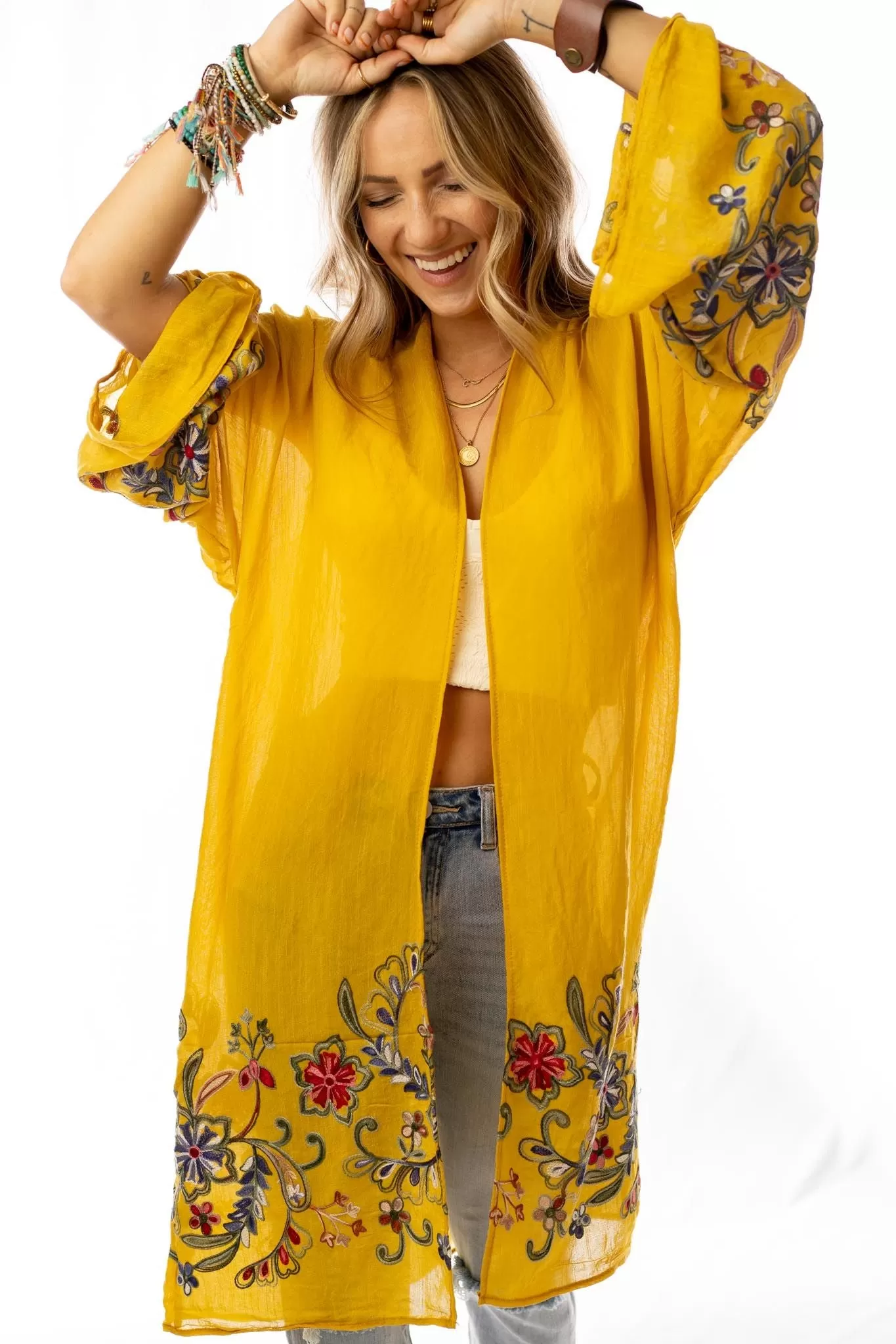 Fun In Florals Kimono - Mustard