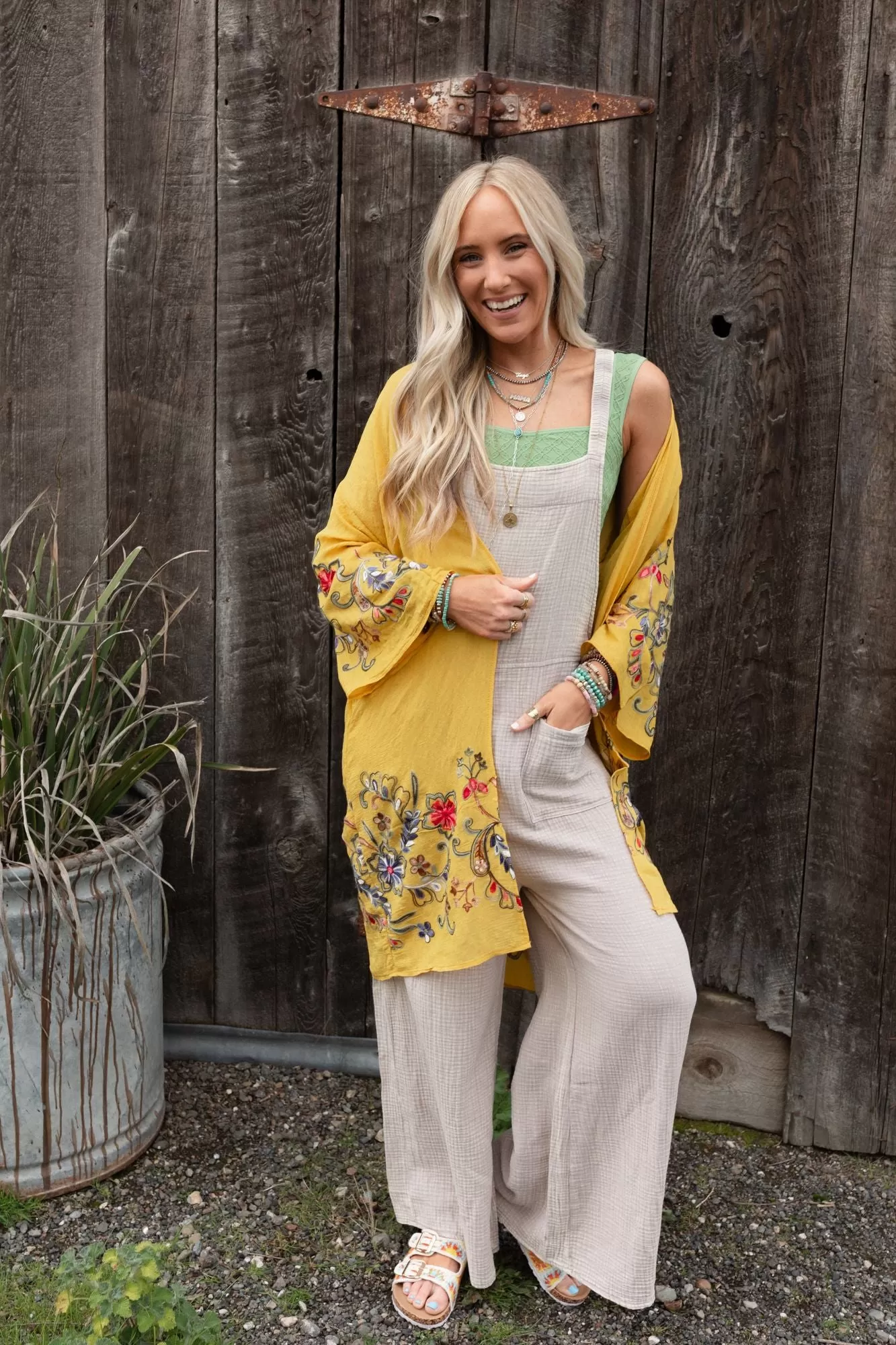 Fun In Florals Kimono - Mustard