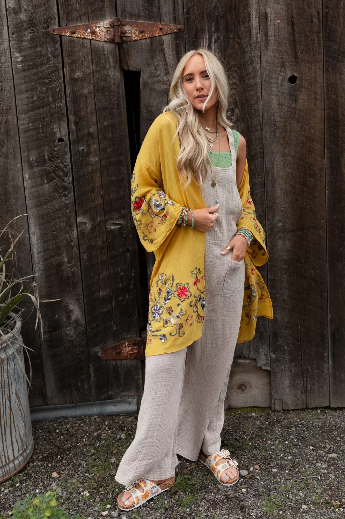 Fun In Florals Kimono - Mustard