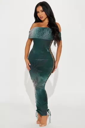 Gina Off Shoulder Mesh Maxi Dress - Hunter