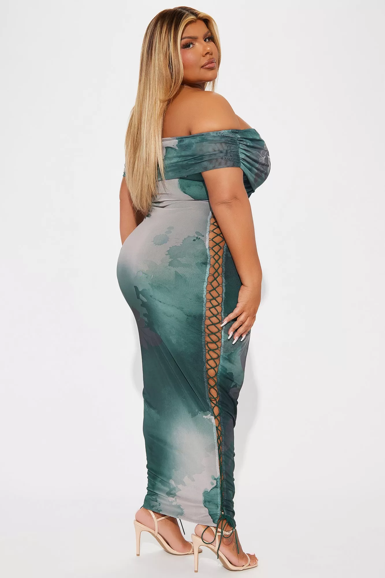 Gina Off Shoulder Mesh Maxi Dress - Hunter