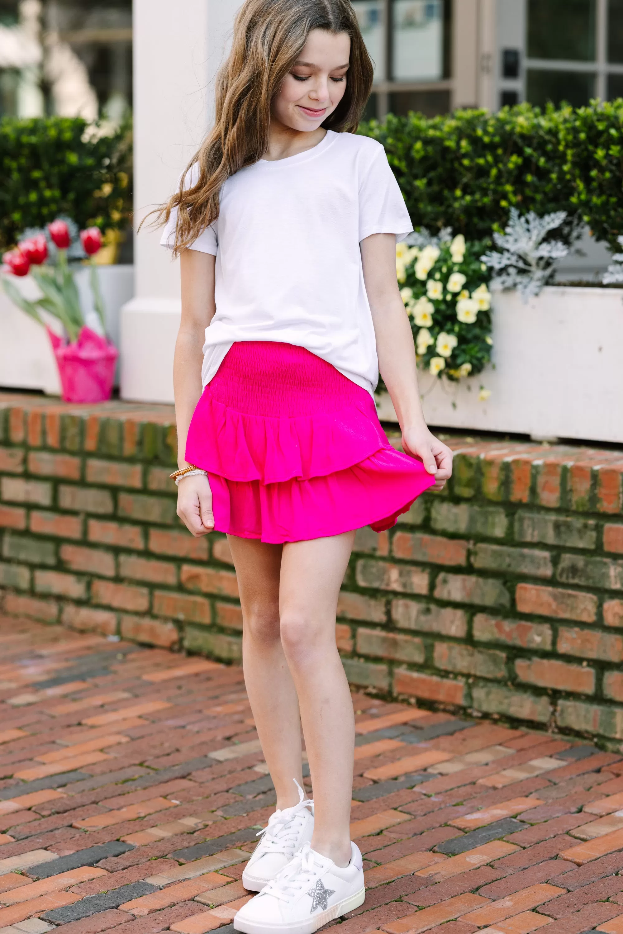 Girls: Spend Some Time Fuchsia Pink Tiered Skort