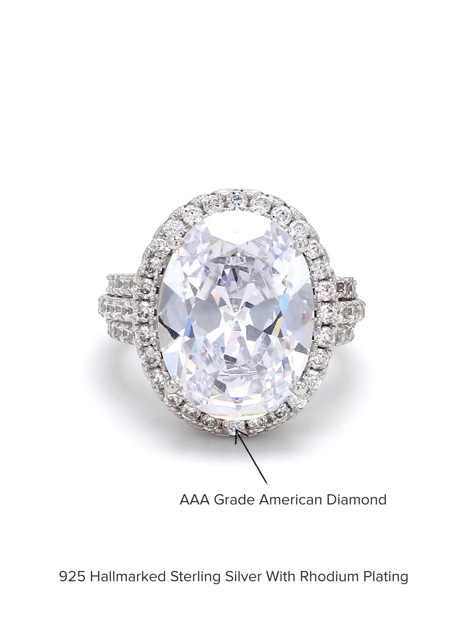 Glamm American Diamond Oval Ring In 925 Silver