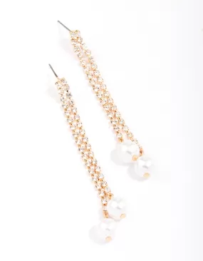 Gold Cupchain Pearl Drop Earrings