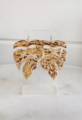 Gold Hammered Palm Leaf Earrings