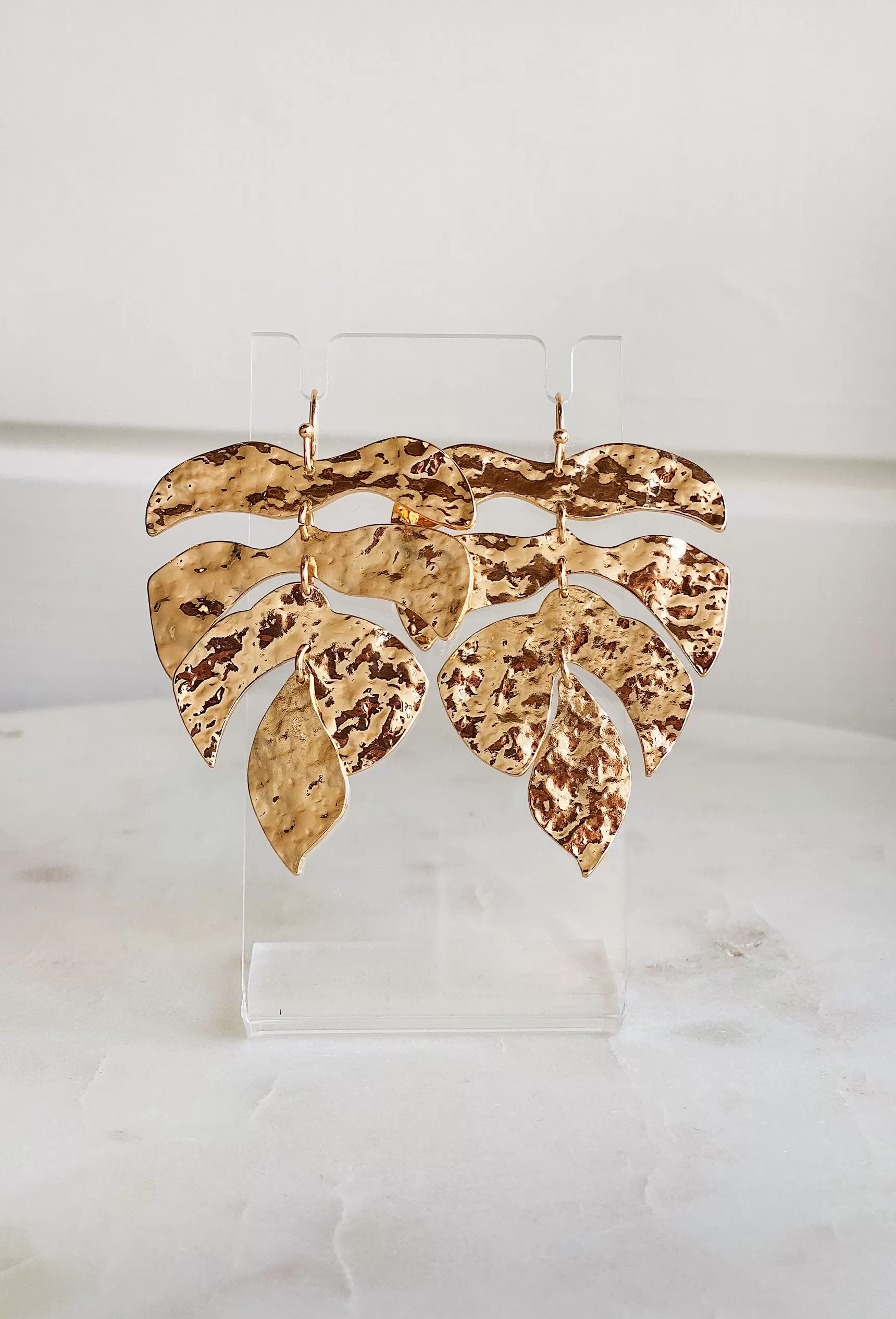 Gold Hammered Palm Leaf Earrings