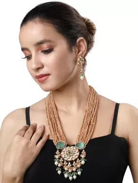 Gold Plated Kundan Necklace with Onyx and Pearls