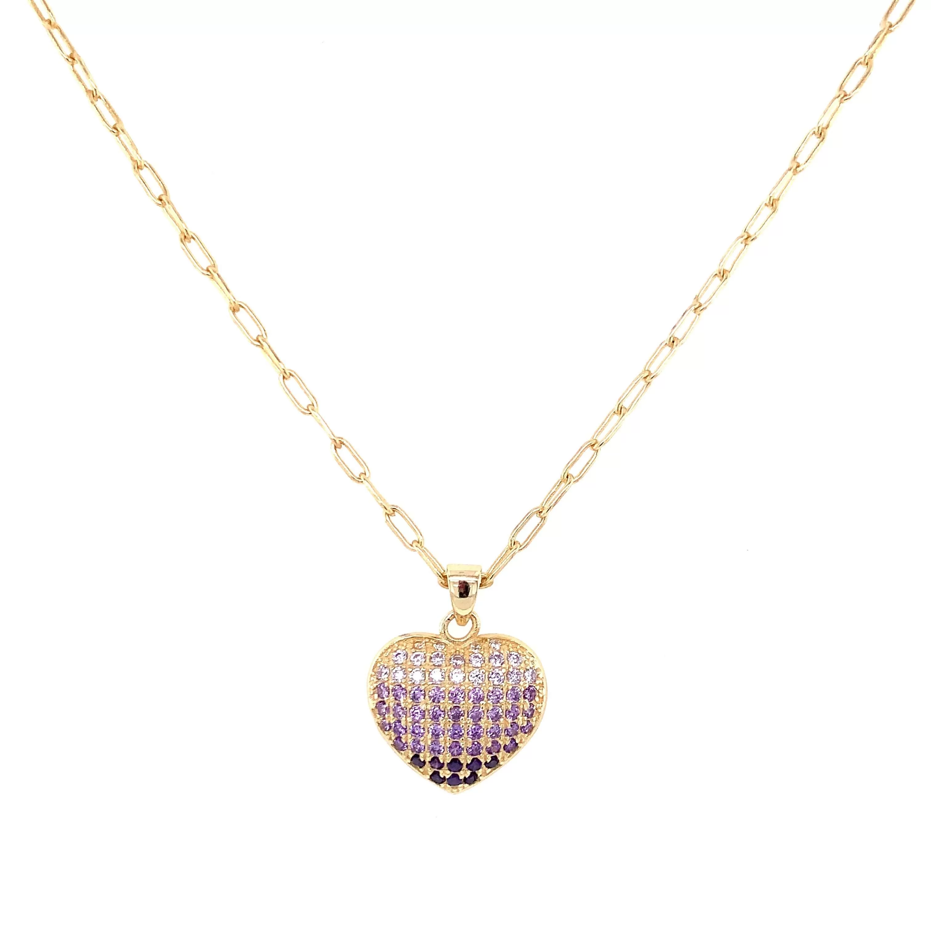 Gradient Purple Pave Heart Necklace