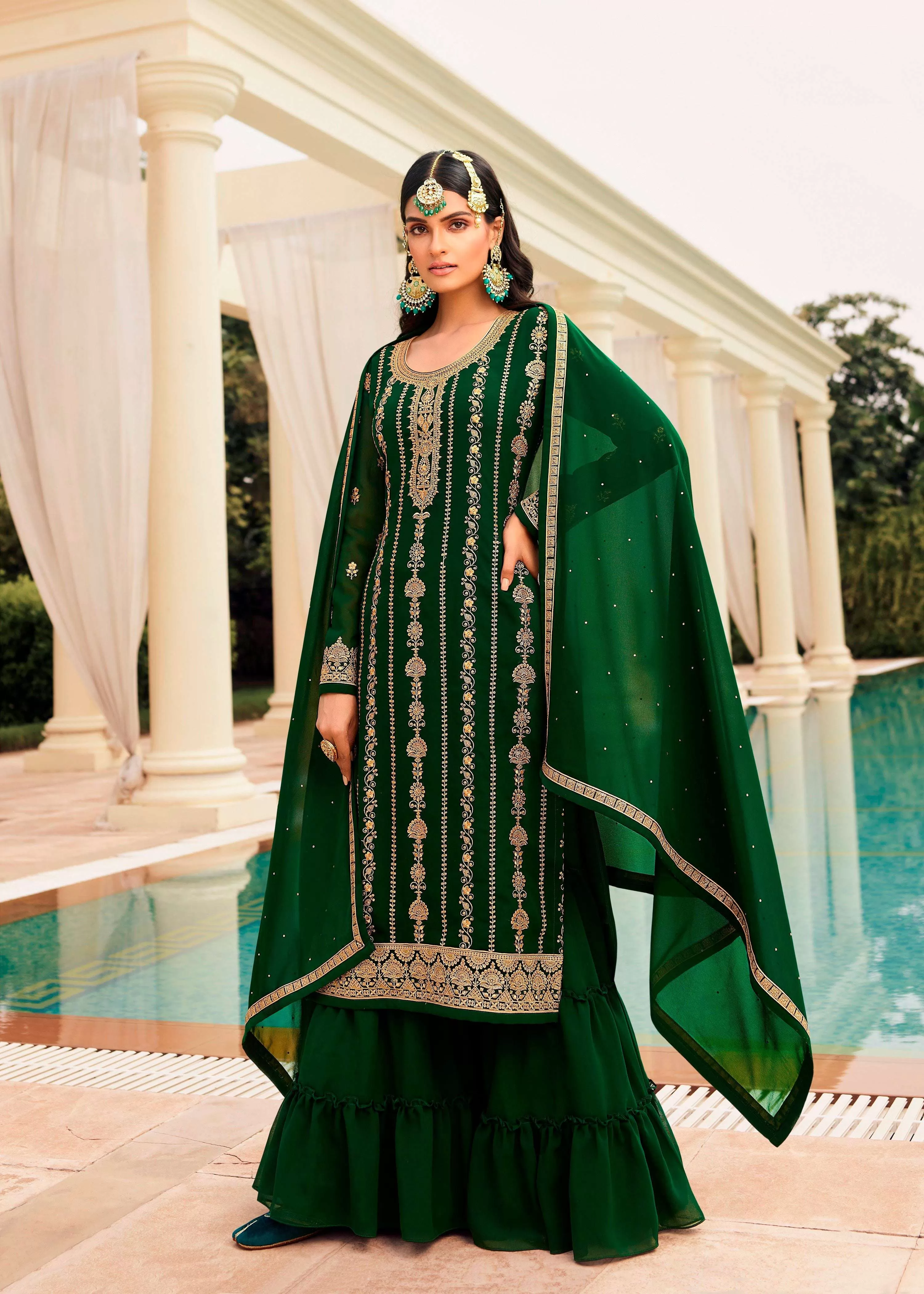 Green Pakistani Sharara Stylish Wear