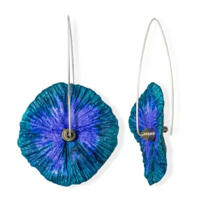 Handmade Flower Earrings Made From Papier-Mâché Petrol Purple Long