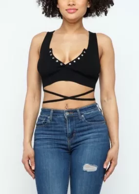 Hera Collection Wrap Around Button Crop Top (Black) 22459