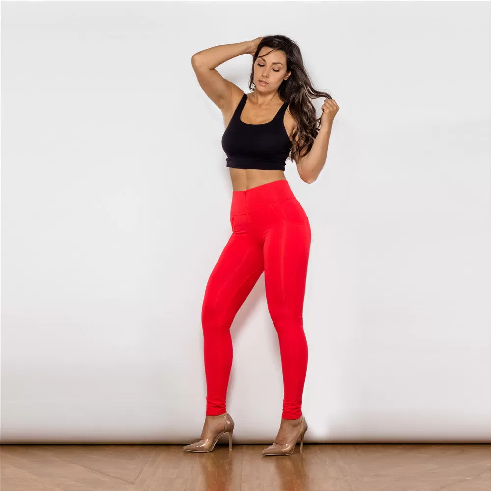 High Waist Red Knitted Leggings