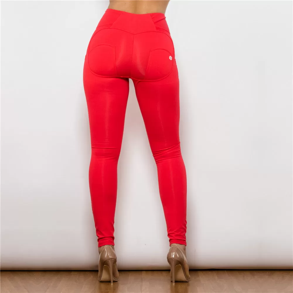 High Waist Red Knitted Leggings