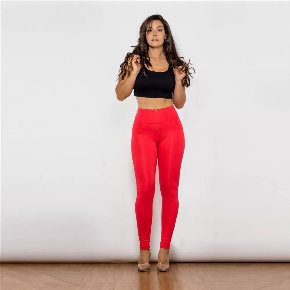 High Waist Red Knitted Leggings