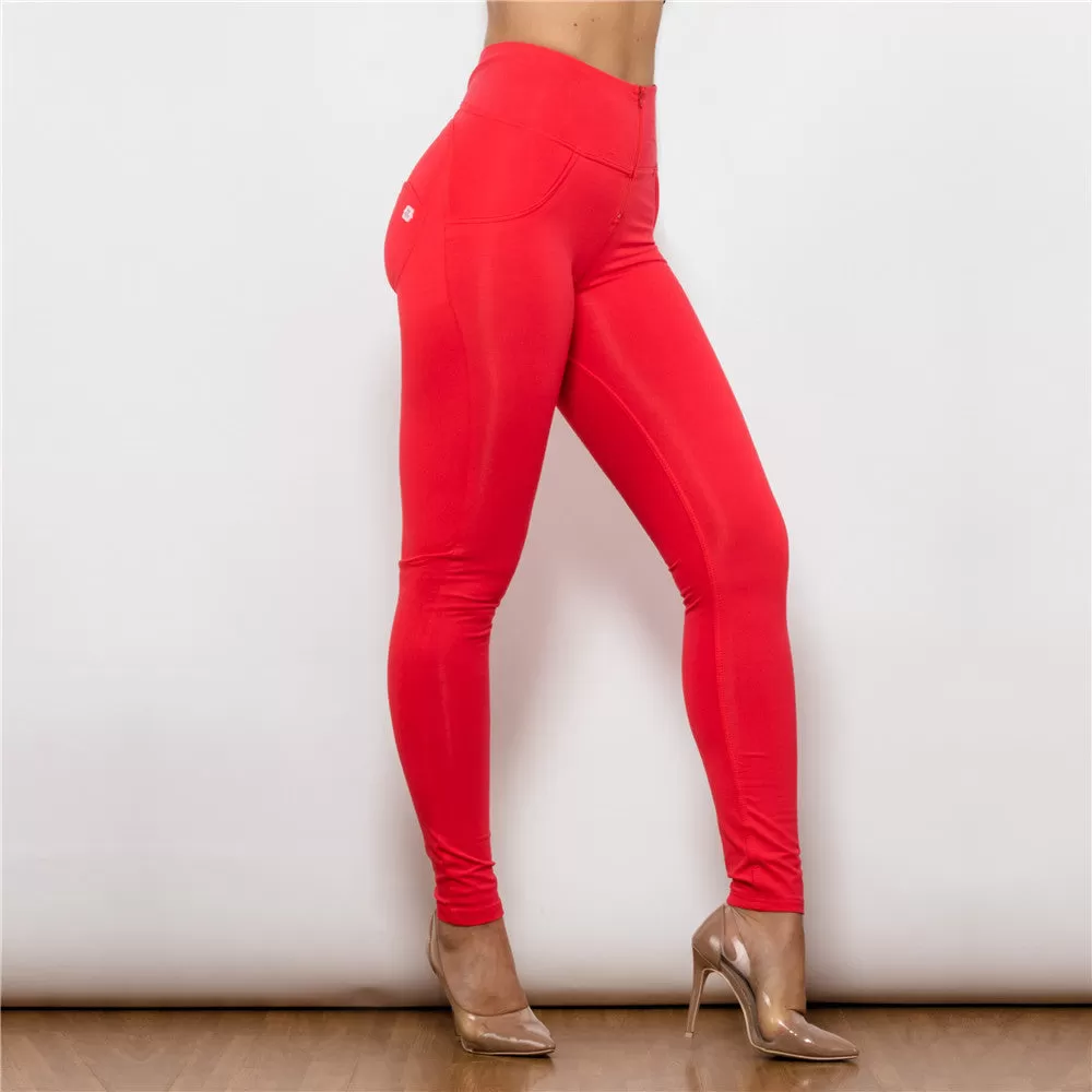 High Waist Red Knitted Leggings