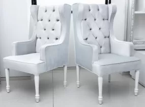 Hollywood Regency Platinum Velvet Wing Chairs, Pair