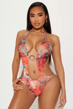 Hot Summer Nights Cutout 1 Piece Swimsuit - Red/combo