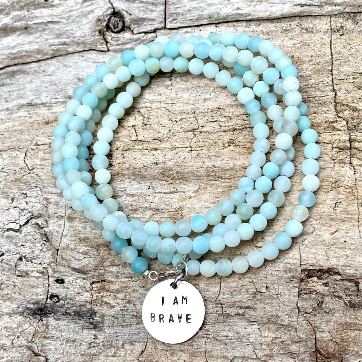 I am Brave Affirmation Wrap Bracelet with Amazonite for Courage