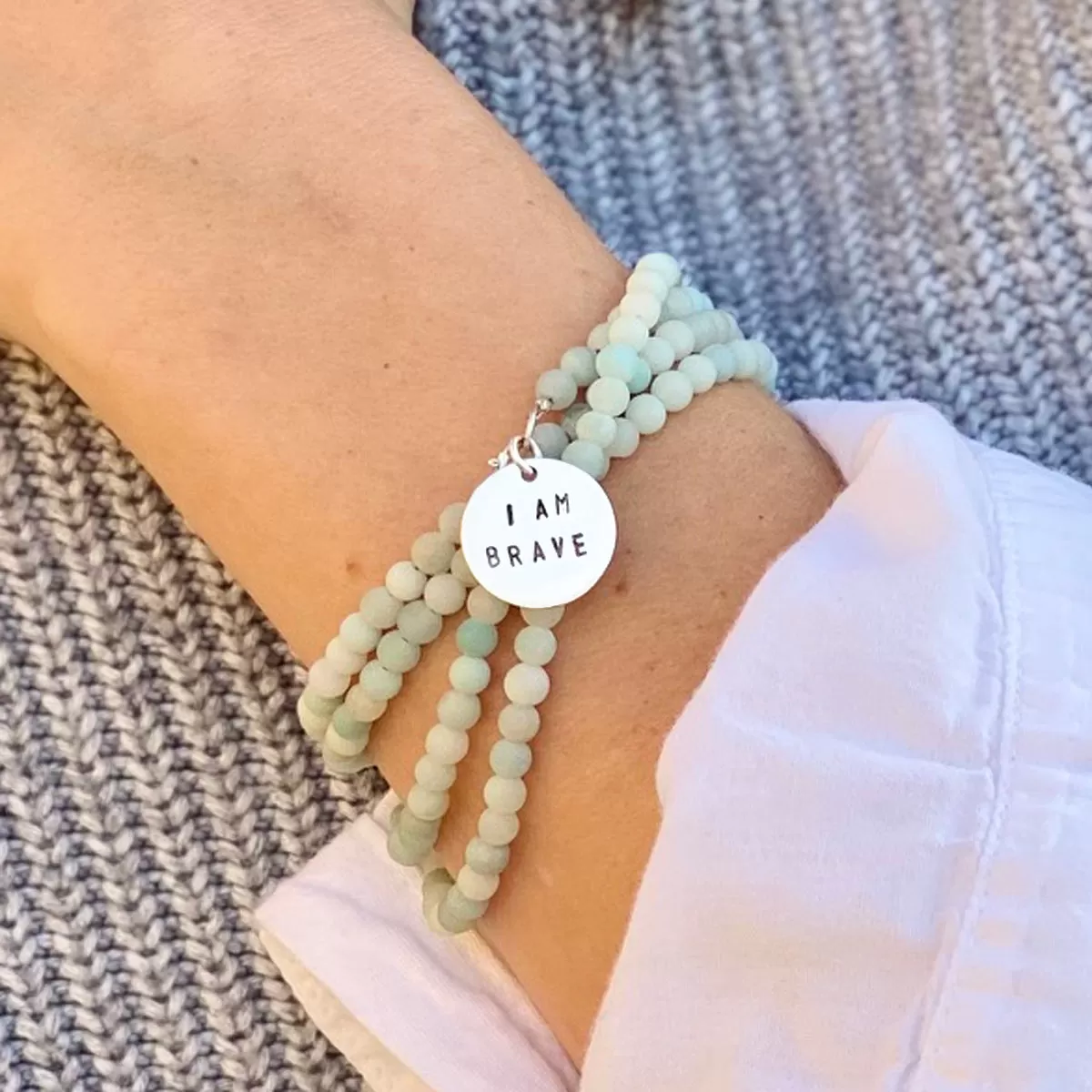 I am Brave Affirmation Wrap Bracelet with Amazonite for Courage