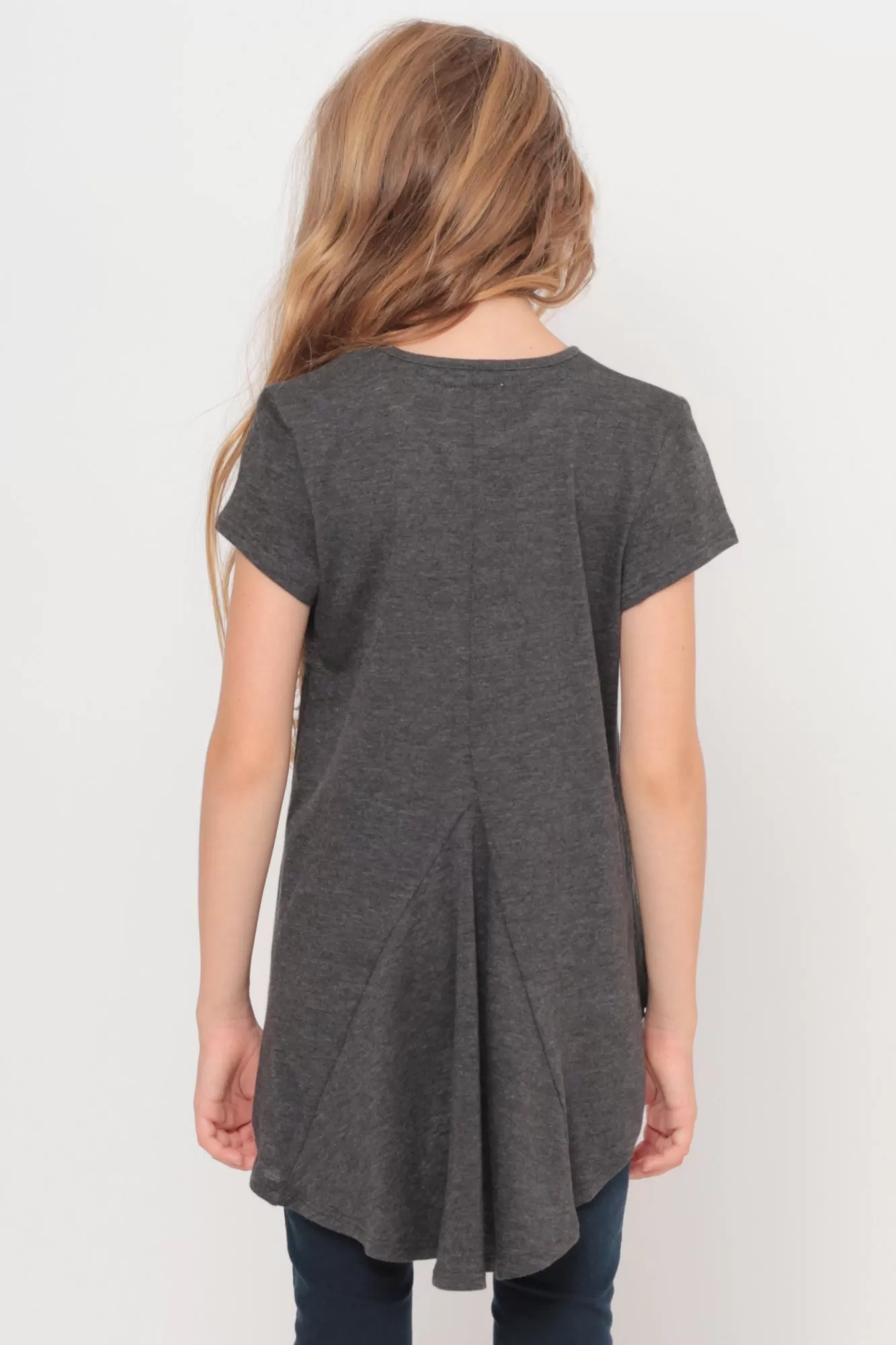 I Love Candy | Hi-Low Ruffle Back Top - Charcoal