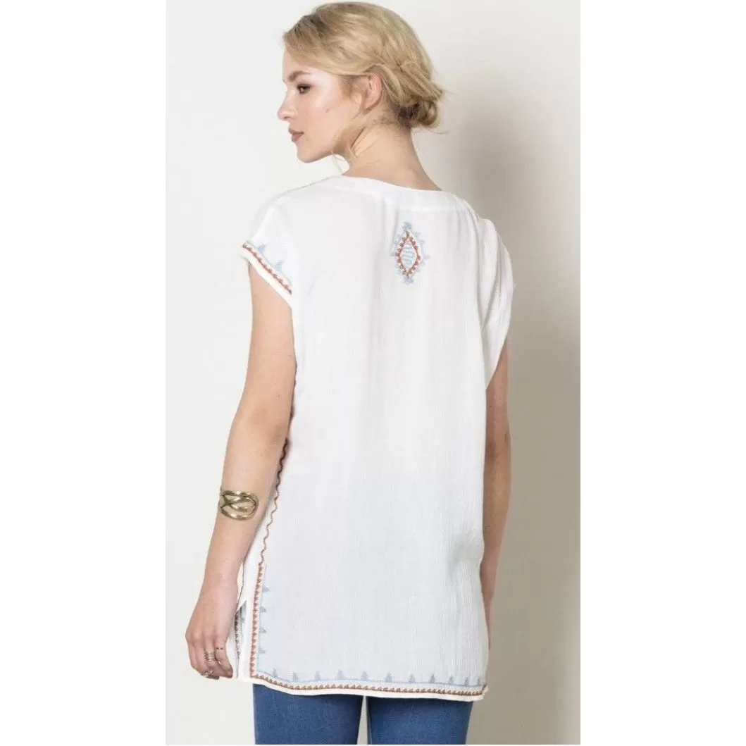 Isa THML Cream Detailed Tunic Top-SALE