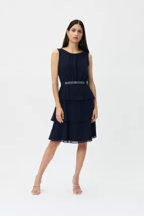 Joseph Ribkoff Chiffon Tiered Dress in Navy- 232117