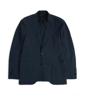 Lardini Cotton Seersucker Suit Jacket: Navy