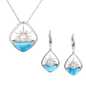 Larimar Breaking Dawn Pearl Pendant & Earrings Set