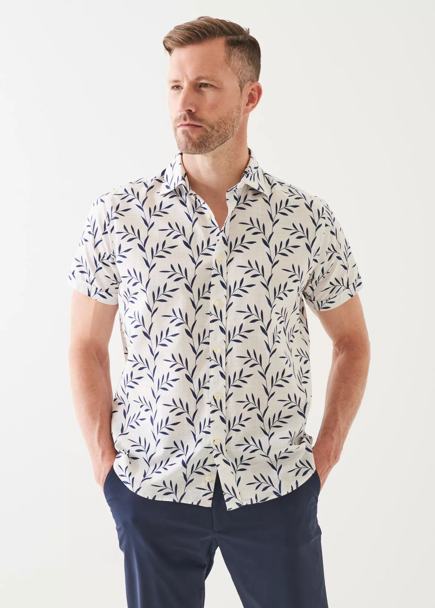 LEAF PRINT COTTON SHORT SLEEVE SHIRT