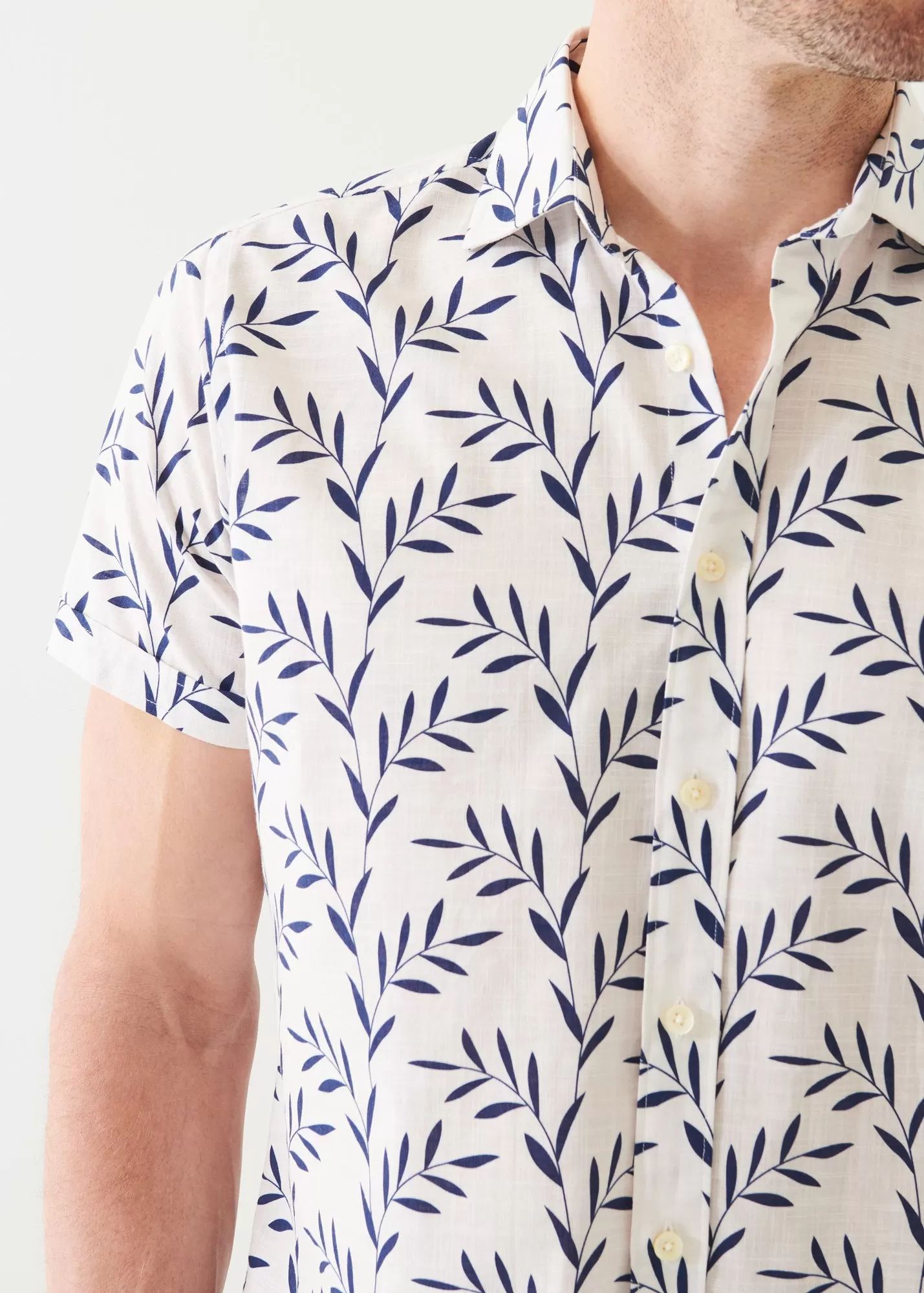 LEAF PRINT COTTON SHORT SLEEVE SHIRT