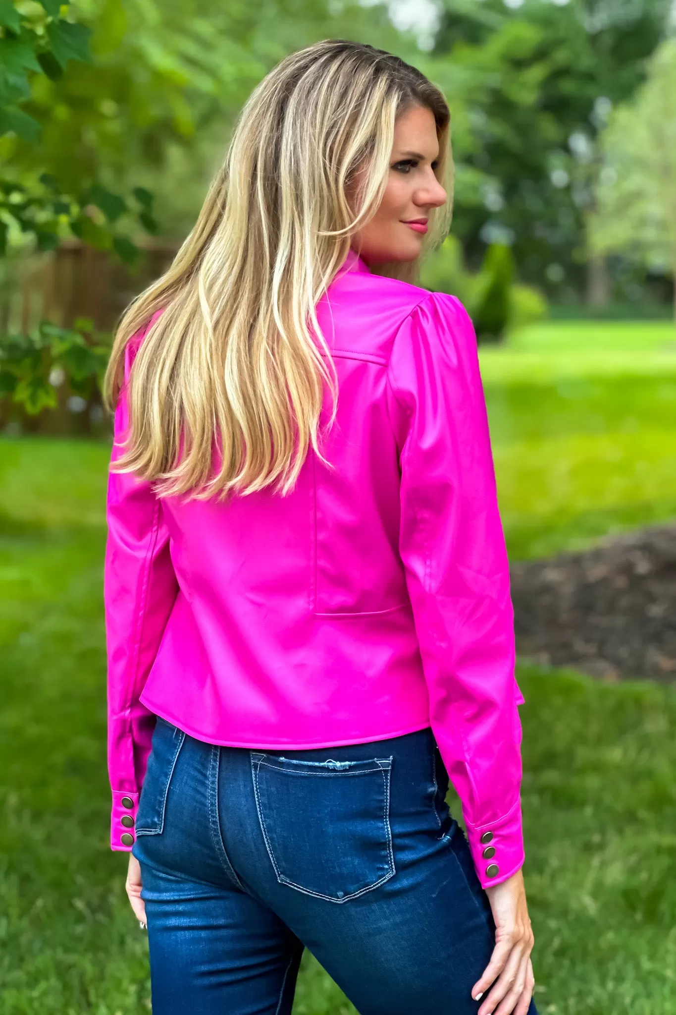 Let's Go Barbie Faux Leather Jacket : Hot Pink