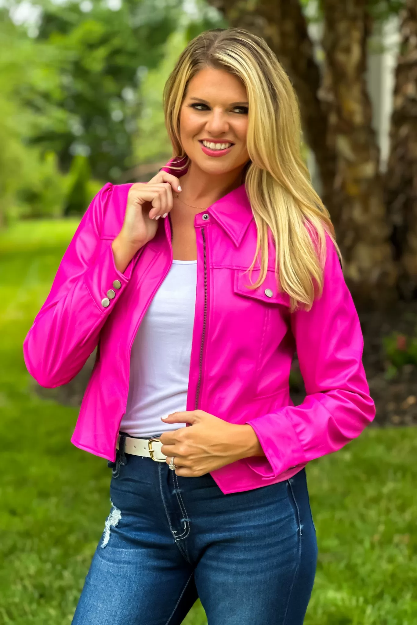 Let's Go Barbie Faux Leather Jacket : Hot Pink