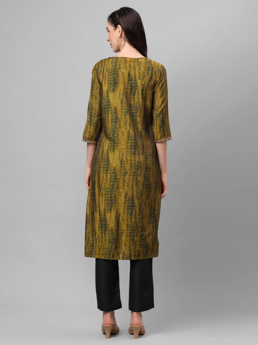 Lime Green Abstract Printed Kurta With Trouser