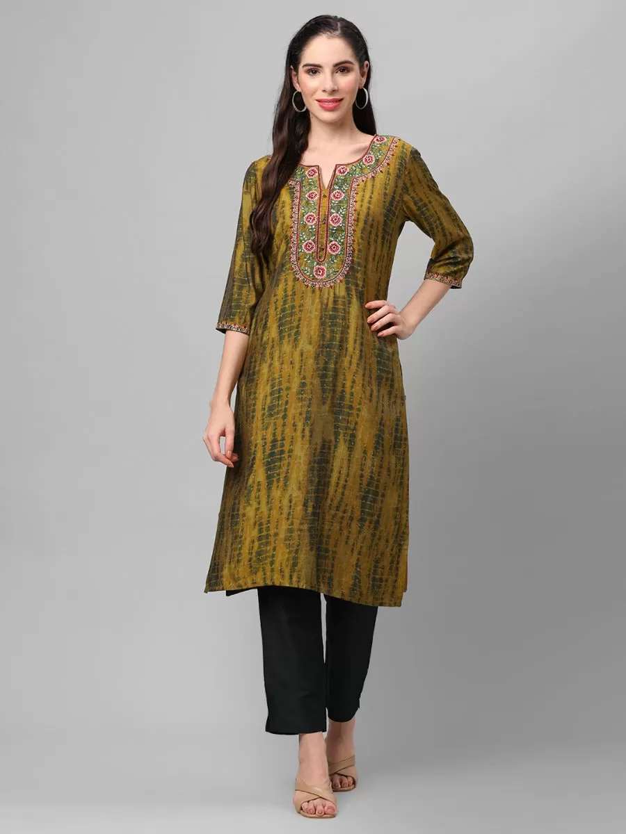 Lime Green Abstract Printed Kurta With Trouser