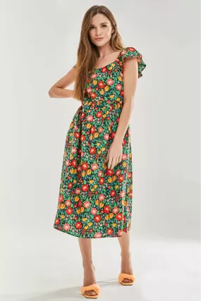 Liquorish Floral Print Cut Out Back Midi Dress