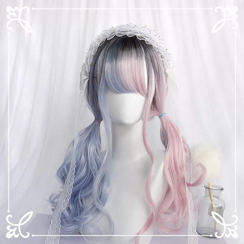 LOLITA PINK BLUE MEDIUM LONG CURLY WIG BY31061