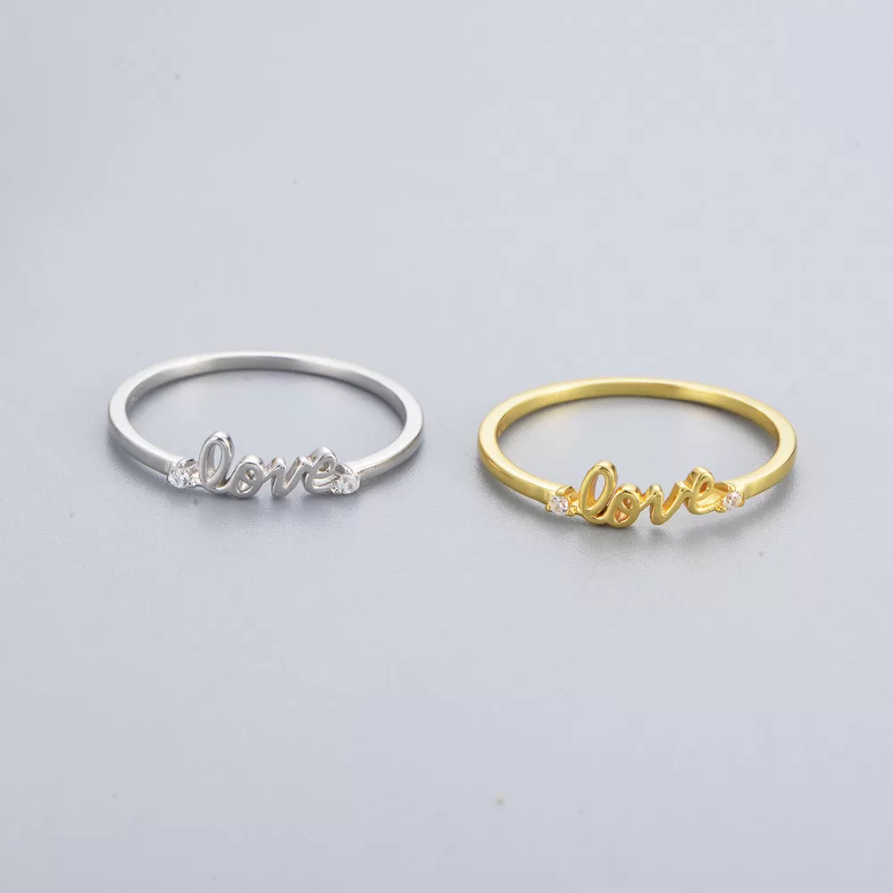 Love Script Thin Single Band Ring