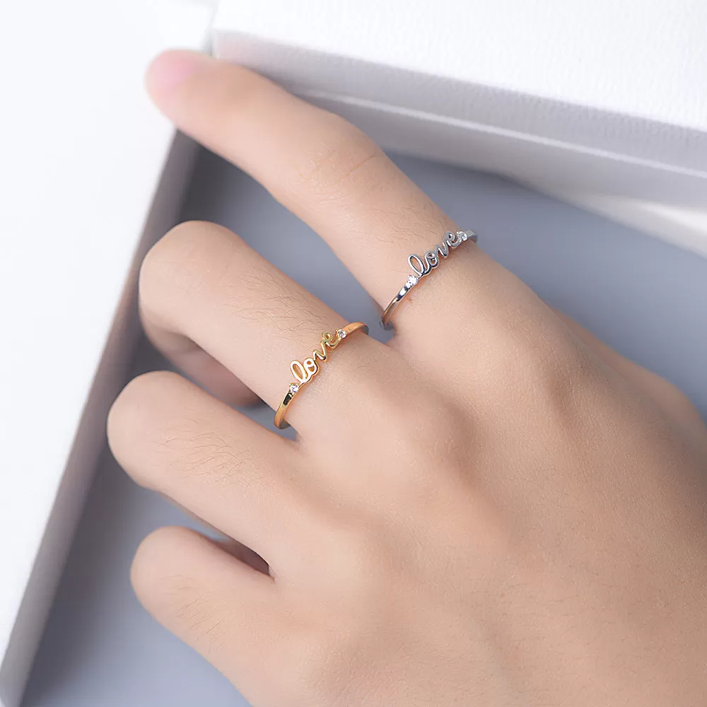 Love Script Thin Single Band Ring